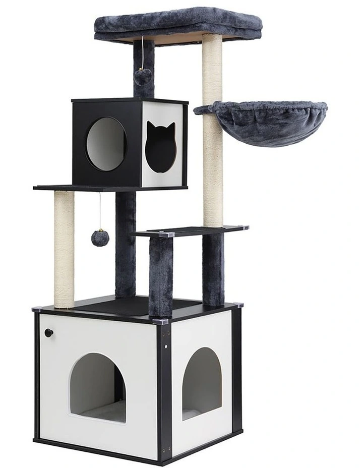 i.Pet Cat Tree Tower Scratching Post Scratcher 144cm Wood Bed Condo House Cabinet image 1