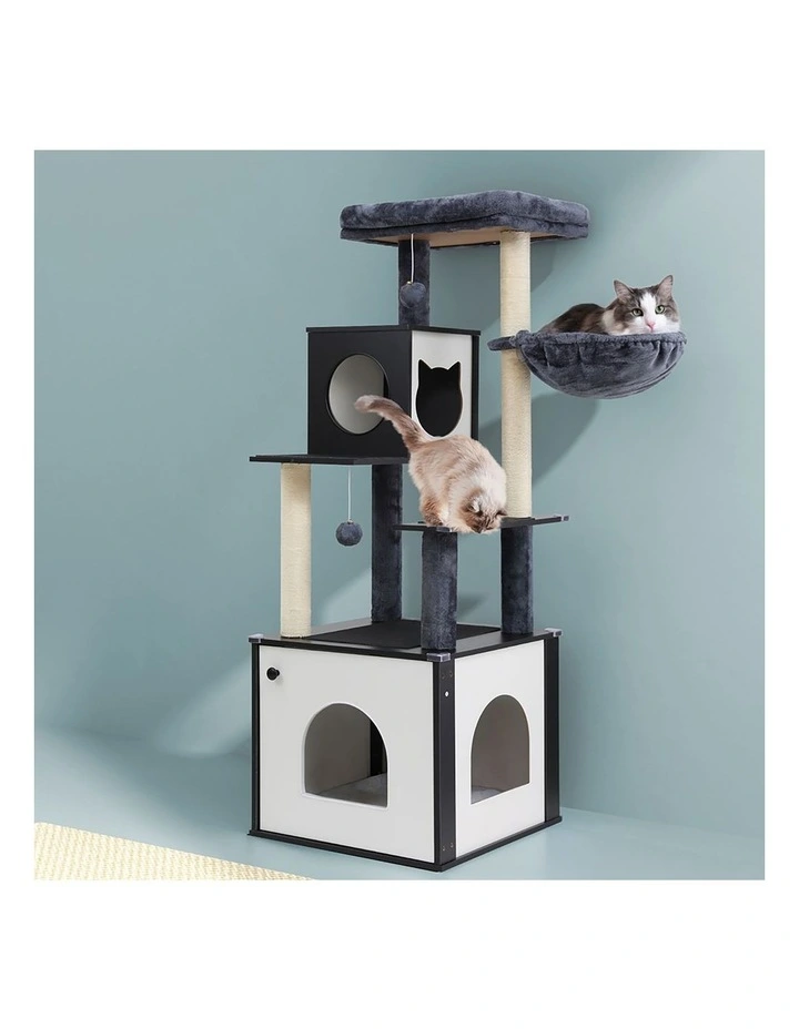 i.Pet Cat Tree Tower Scratching Post Scratcher 144cm Wood Bed Condo House Cabinet image 2