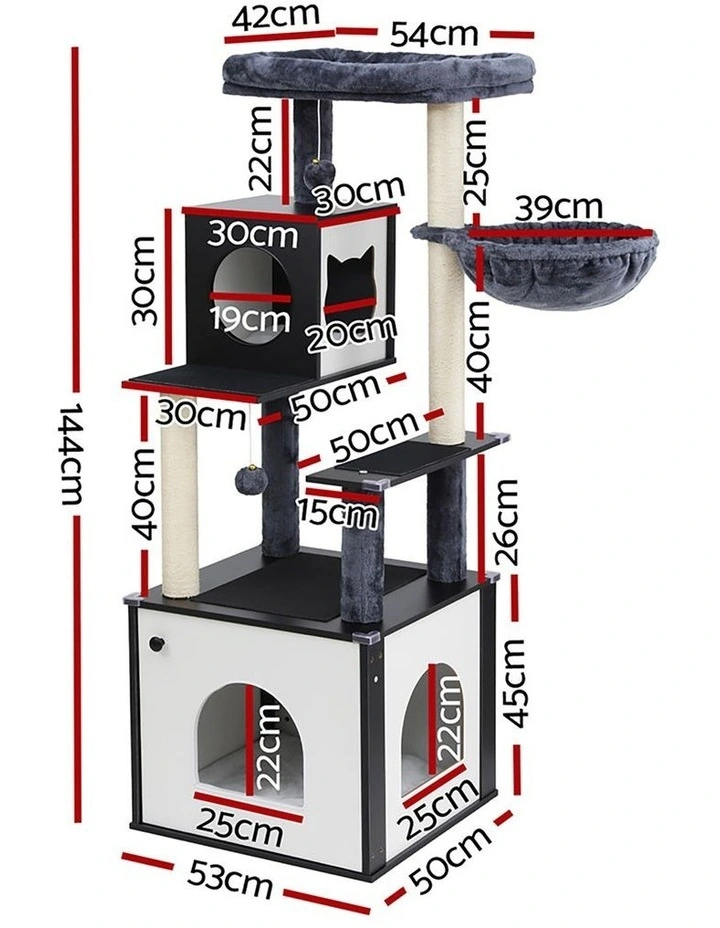 i.Pet Cat Tree Tower Scratching Post Scratcher 144cm Wood Bed Condo House Cabinet image 3
