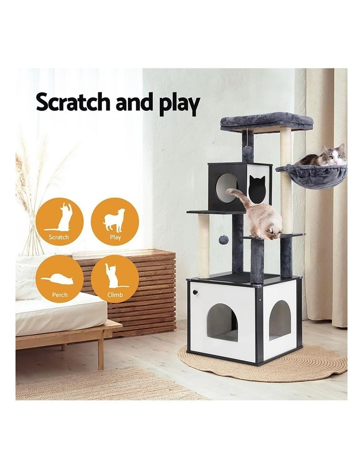 i.Pet Cat Tree Tower Scratching Post Scratcher 144cm Wood Bed Condo House Cabinet image 5