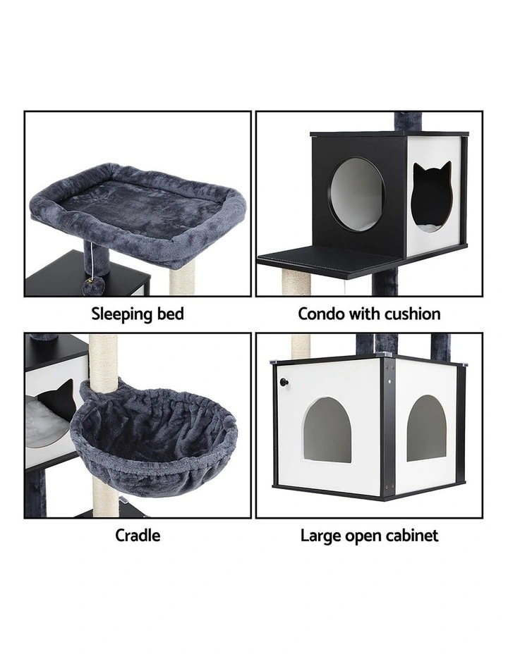 i.Pet Cat Tree Tower Scratching Post Scratcher 144cm Wood Bed Condo House Cabinet image 7