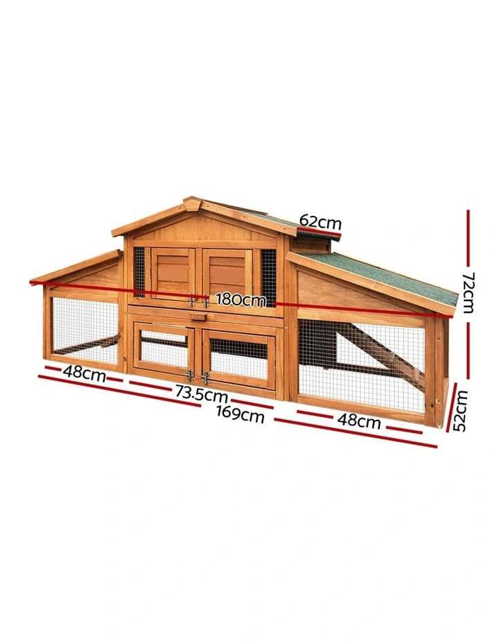 i.Pet Chicken Coop Rabbit Hutch 169cm x 52cm x 72cm Large House Outdoor Wooden Run Cage image 2