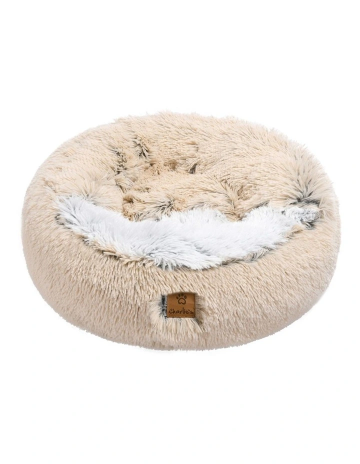 Charlie's Snookie Hooded Faux Fur Calming Dog Bed in Cream image 1