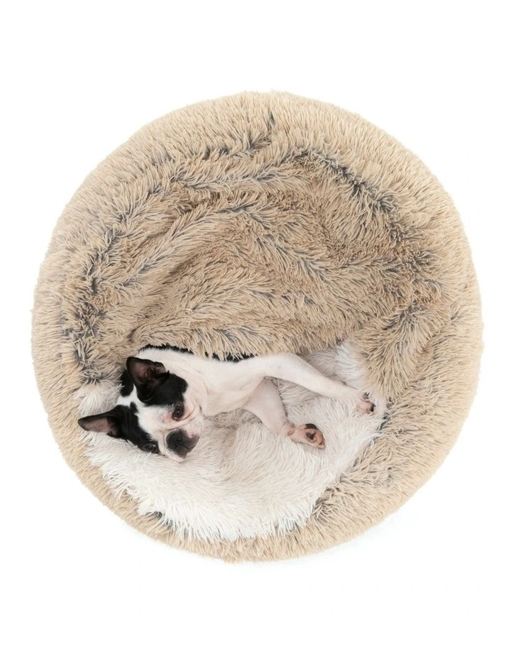 Charlie's Snookie Hooded Faux Fur Calming Dog Bed in Cream image 3