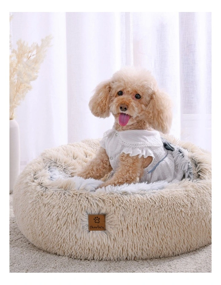 Charlie's Snookie Hooded Faux Fur Calming Dog Bed in Cream image 4