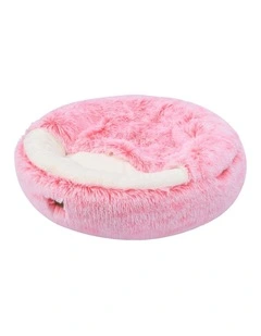 Charlie's Snookie Hooded Faux Fur Calming Dog Bed in Ombre Pink