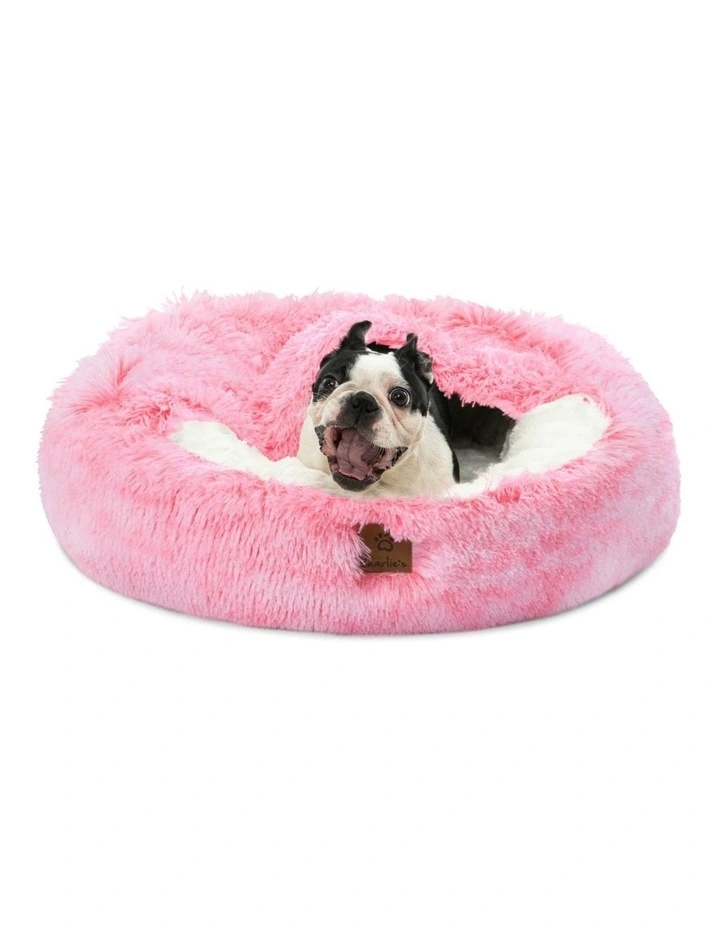 Charlie's Snookie Hooded Faux Fur Calming Dog Bed in Ombre Pink image 2