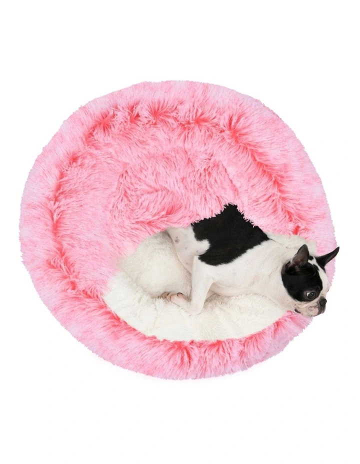 Charlie's Snookie Hooded Faux Fur Calming Dog Bed in Ombre Pink image 3