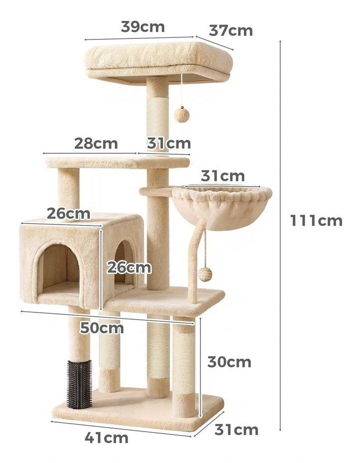 Cat Tree Tower 111cm Scratching Post House Furniture Beige image 3