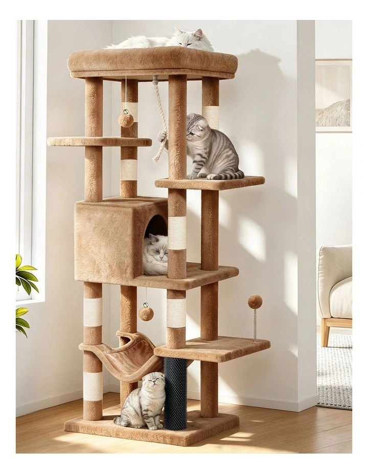 Cat Tree Tower 153cm Scratching Post Scratcher Light Brown image 2