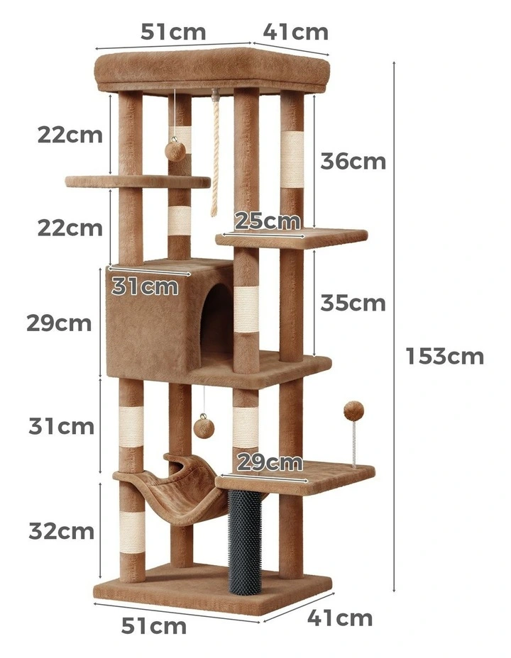 Cat Tree Tower 153cm Scratching Post Scratcher Light Brown image 3