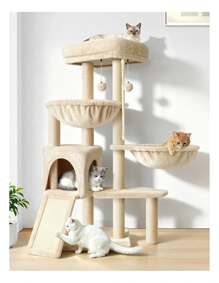 Cat Tree Scratching Post Scratcher Tower Beige 104cm image 2