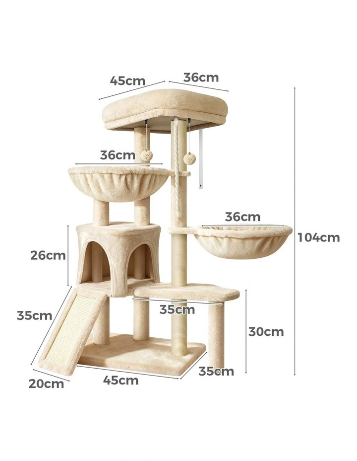 Cat Tree Scratching Post Scratcher Tower Beige 104cm image 3