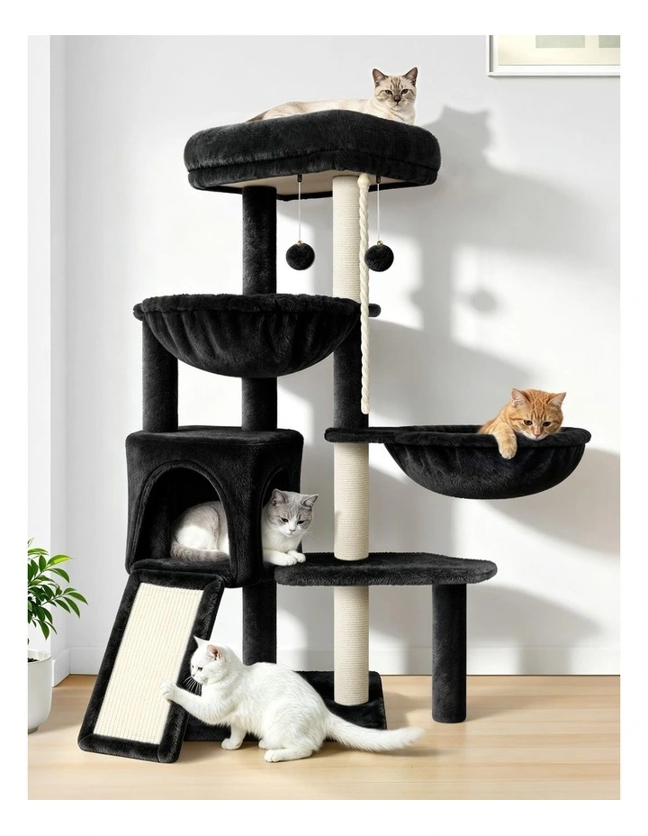 Cat Tree Tower Scratching Post Black 104cm image 2