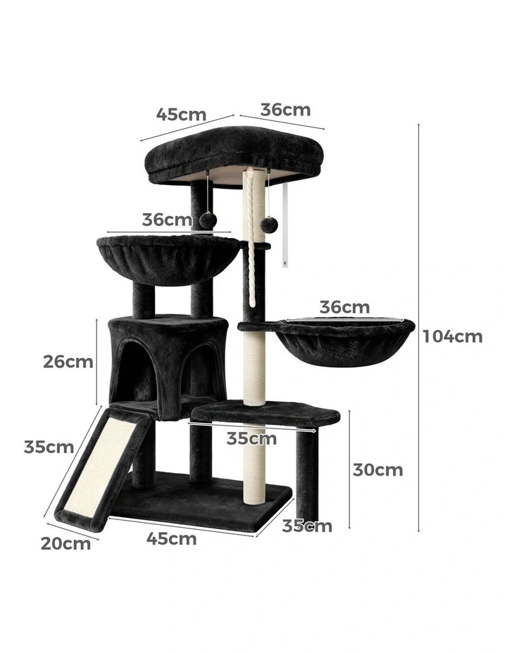 Cat Tree Tower Scratching Post Black 104cm image 3