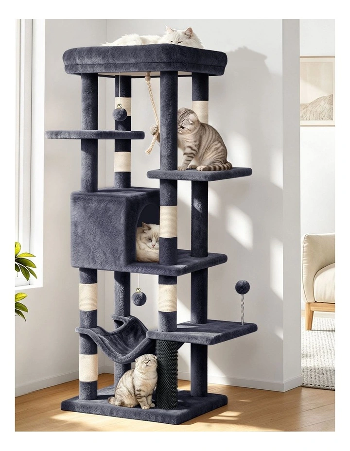 Cat Tree Tower 153cm Scratching Post Scratcher House Grey image 2