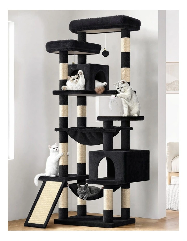 Cat Tree Scratching Post Tower 180cm Scratcher Condo Black image 2
