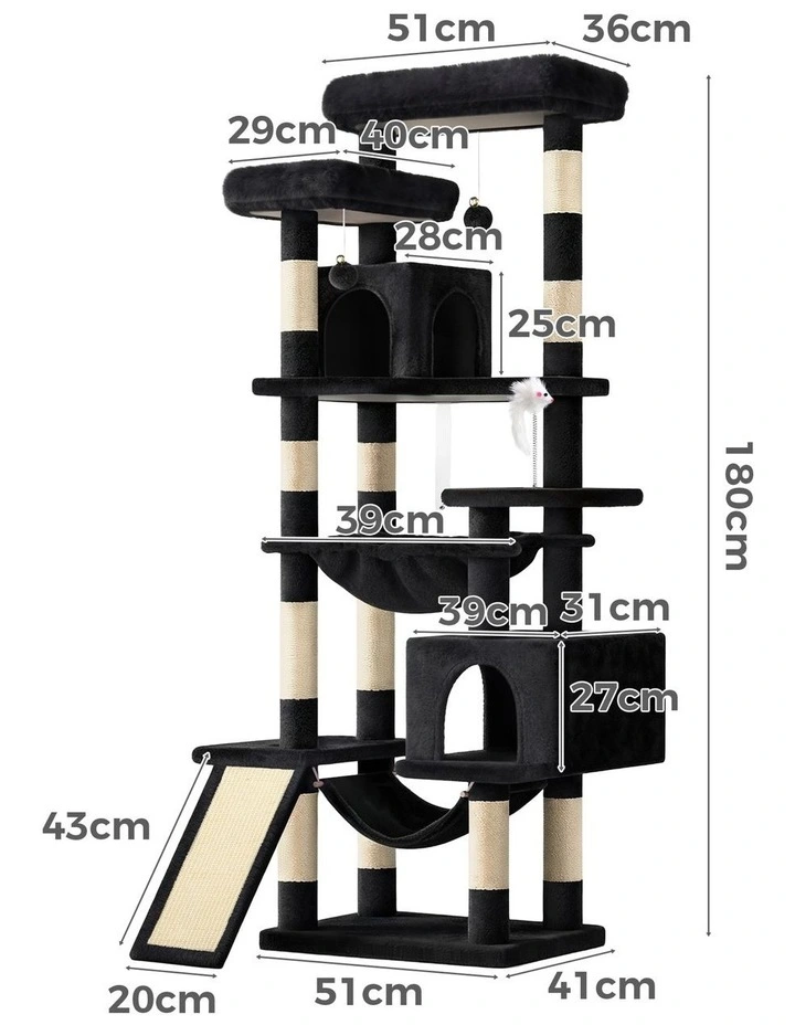 Cat Tree Scratching Post Tower 180cm Scratcher Condo Black image 3