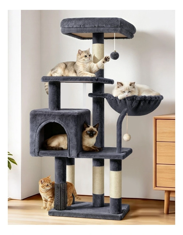 111cm Cat Tree Tower Scratching Post Condo House Grey image 2
