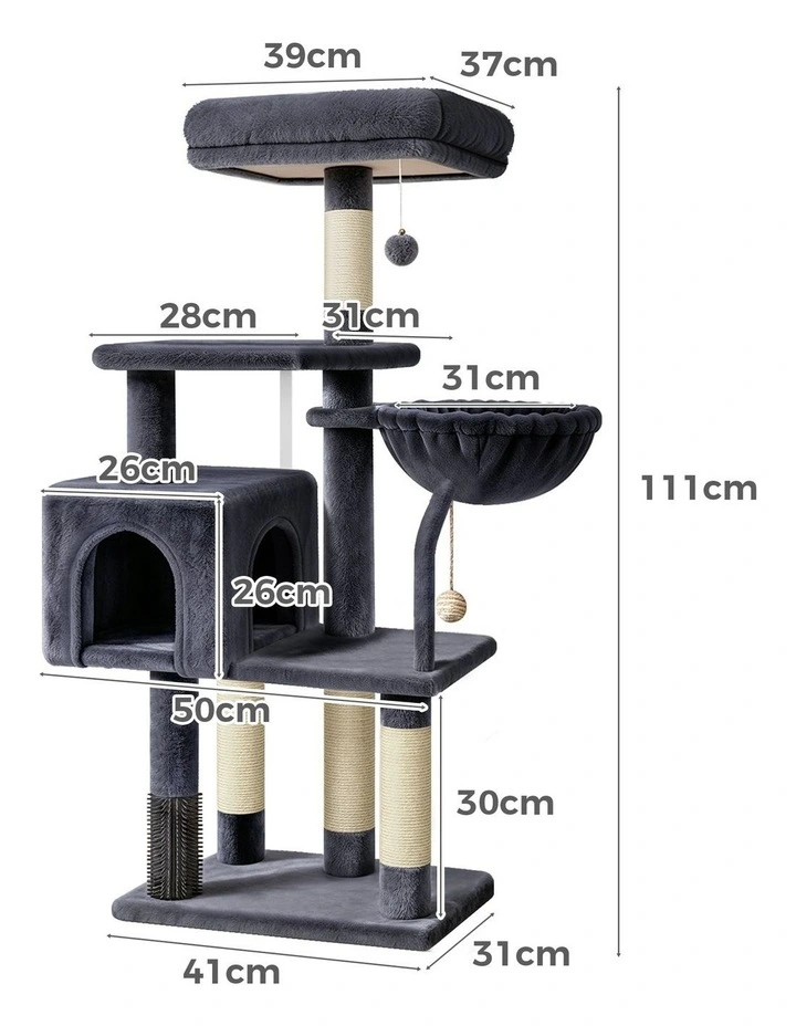 111cm Cat Tree Tower Scratching Post Condo House Grey image 3