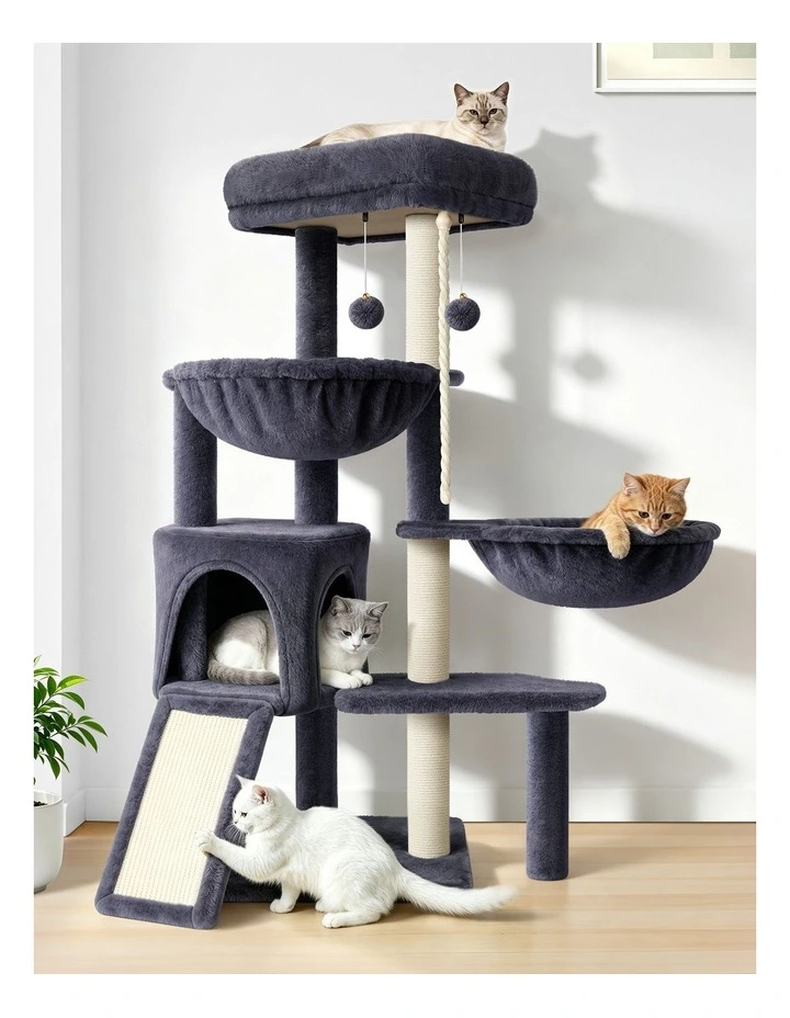 Cat Tree Tower 104cm Scratching Post Scratcher Grey image 2