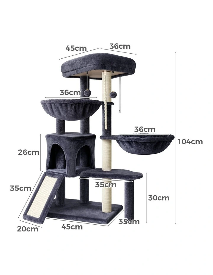 Cat Tree Tower 104cm Scratching Post Scratcher Grey image 3