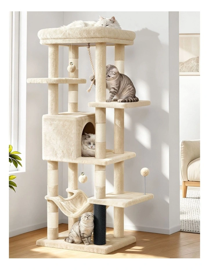 Cat Tree Tower Scratching Post Scratcher Condo 153cm Beige image 2