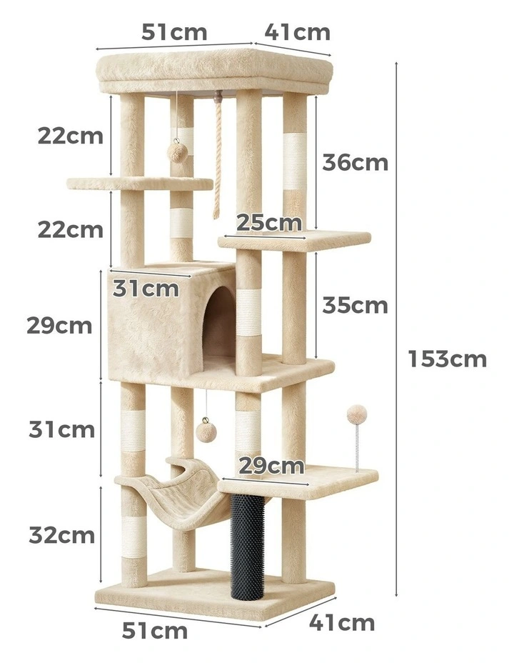 Cat Tree Tower Scratching Post Scratcher Condo 153cm Beige image 3