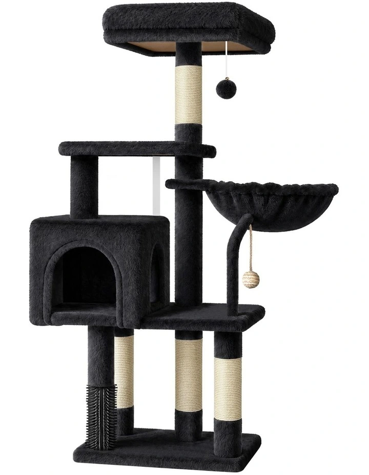 Cat Tree Tower 111cm Scratching Post Condo House Black image 1