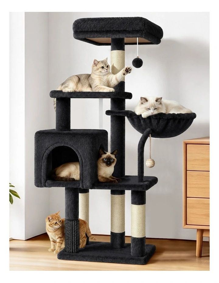 Cat Tree Tower 111cm Scratching Post Condo House Black image 2