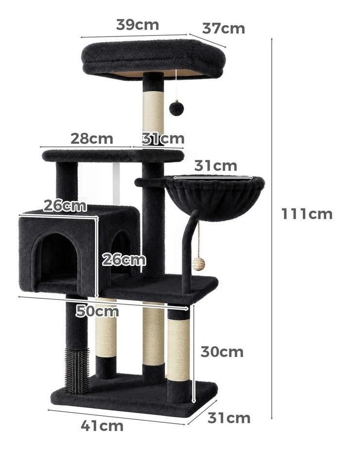 Cat Tree Tower 111cm Scratching Post Condo House Black image 3