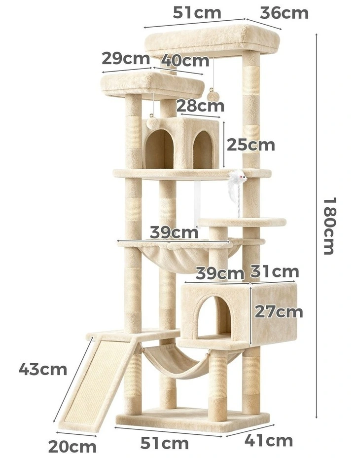 Cat Tree Scratcher Tower Scratching Post Condo Beige 180cm image 3