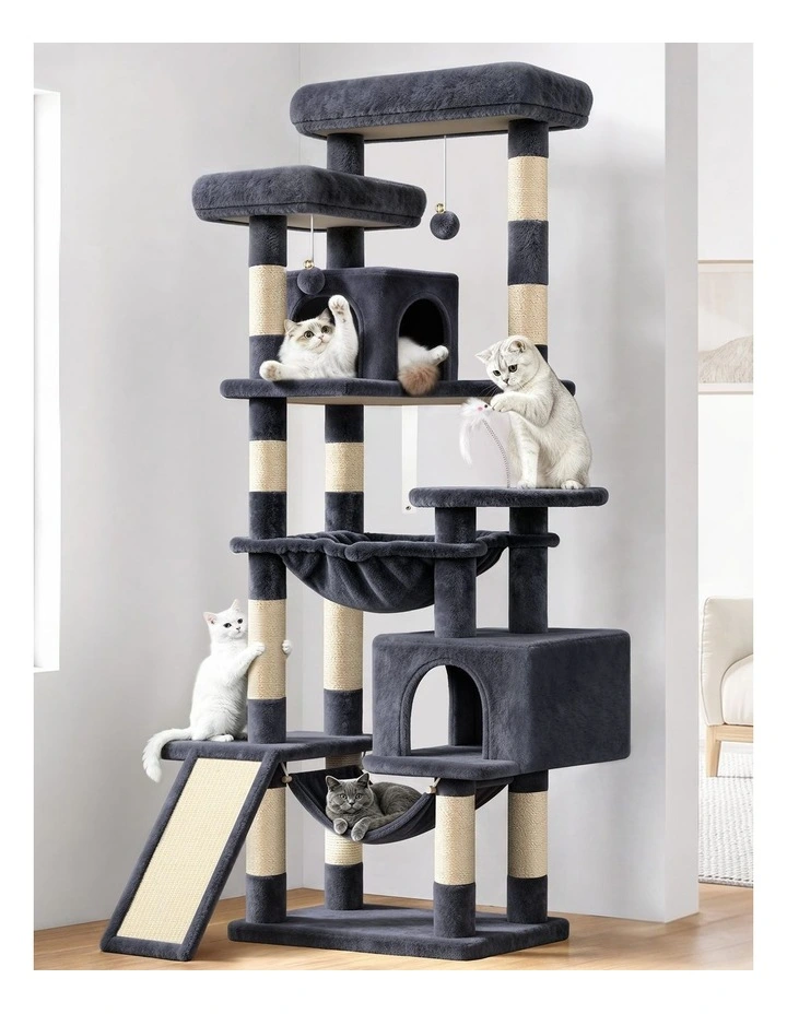 180cm Cat Tree Tower Scratching Post Condo House Grey image 2