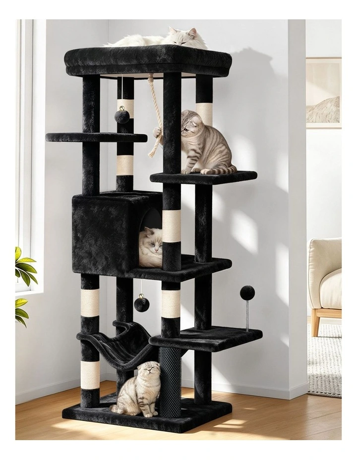 Cat Tree Scratching Tower Scratcher Furniture Black 153cm image 2