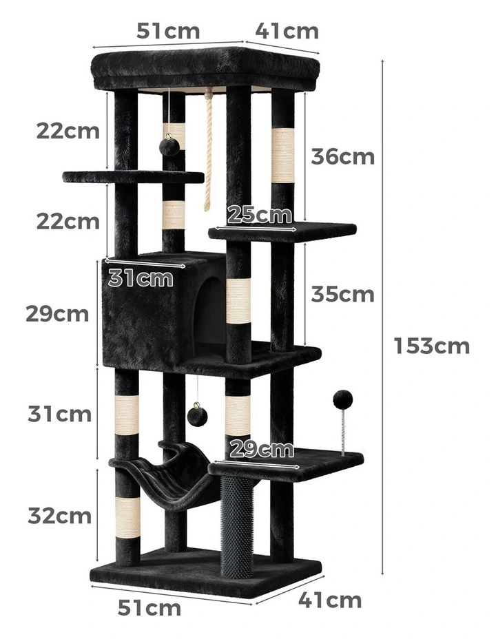 Cat Tree Scratching Tower Scratcher Furniture Black 153cm image 3