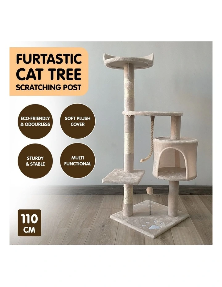 Furtastic 110cm Cat Tree Scratching Post - Beige image 7