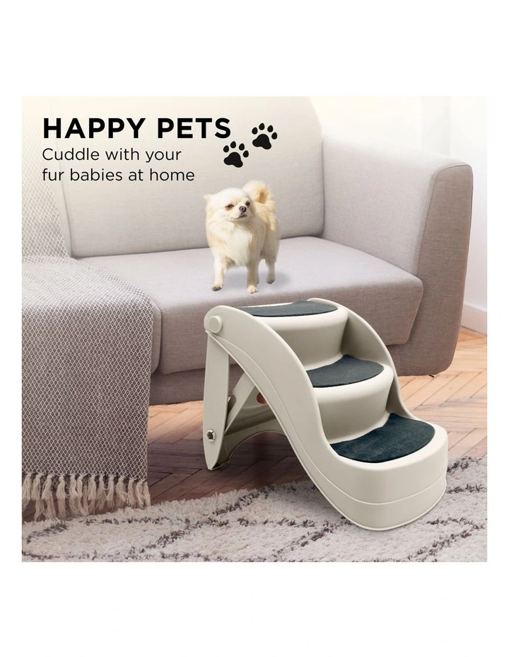 Furtastic 38cm Foldable Dog Cat Pet Stairs Ramp - White image 5