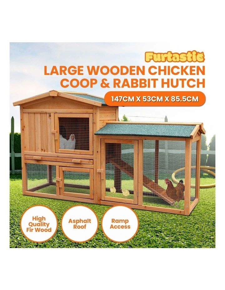 Furtastic Large Wooden Chicken Coop & Rabbit Hutch With Ramp image 2