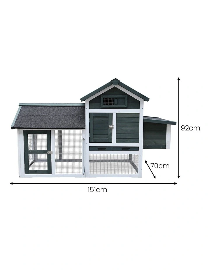 Furtastic Large Chicken Coop & Rabbit Hutch With Ramp - Green image 2