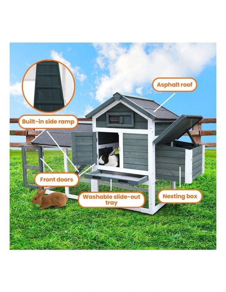 Furtastic Large Chicken Coop & Rabbit Hutch With Ramp - Green image 6