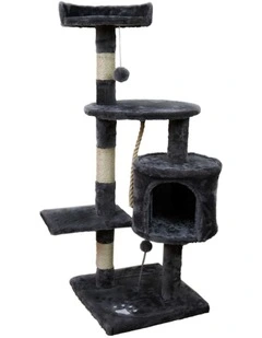 Furtastic 110cm Cat Tree Scratching Post Tower - Dark Grey Plush Activity Centre