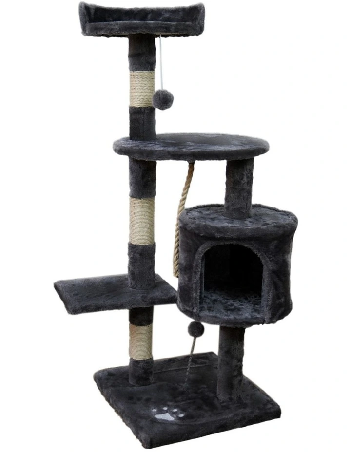 Furtastic 110cm Cat Tree Scratching Post Tower - Dark Grey Plush Activity Centre image 1