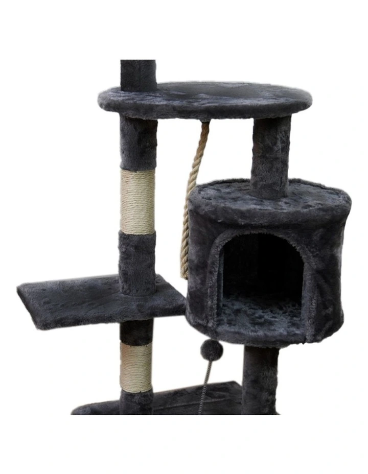 Furtastic 110cm Cat Tree Scratching Post Tower - Dark Grey Plush Activity Centre image 2