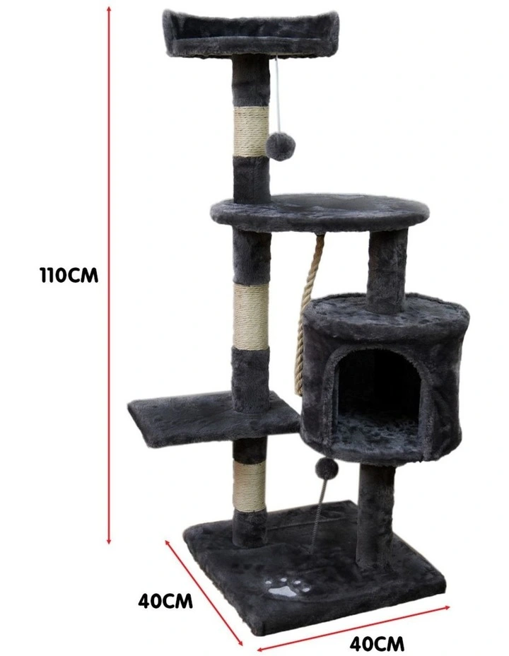 Furtastic 110cm Cat Tree Scratching Post Tower - Dark Grey Plush Activity Centre image 4