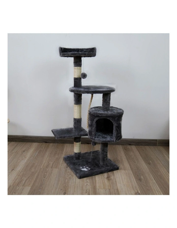 Furtastic 110cm Cat Tree Scratching Post Tower - Dark Grey Plush Activity Centre image 5