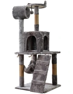 Furtastic 135cm Multi-Level Cat Tree Scratching Post Condo Tower with Hammock Ramp Silver Grey