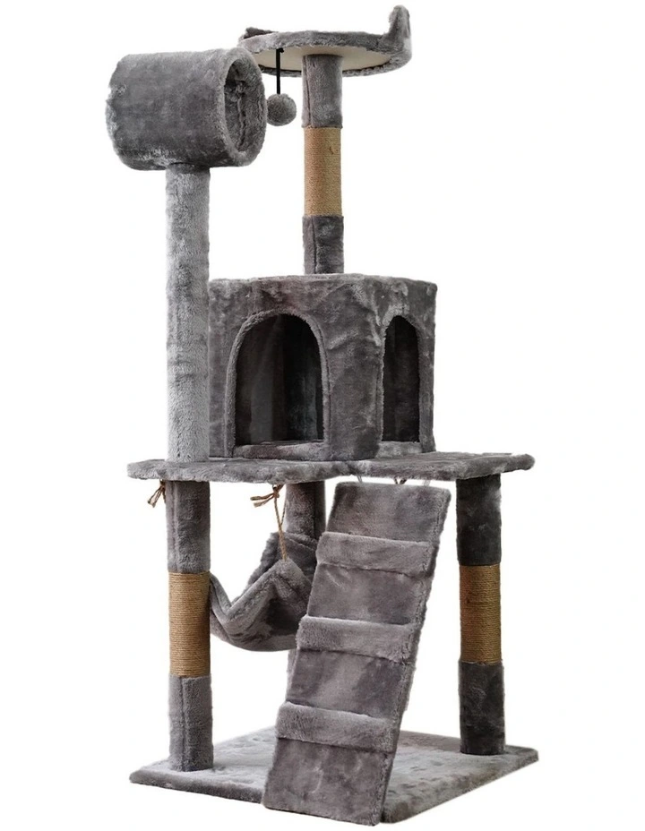 Furtastic 135cm Multi-Level Cat Tree Scratching Post Condo Tower with Hammock Ramp Silver Grey image 1