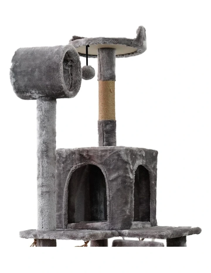 Furtastic 135cm Multi-Level Cat Tree Scratching Post Condo Tower with Hammock Ramp Silver Grey image 2