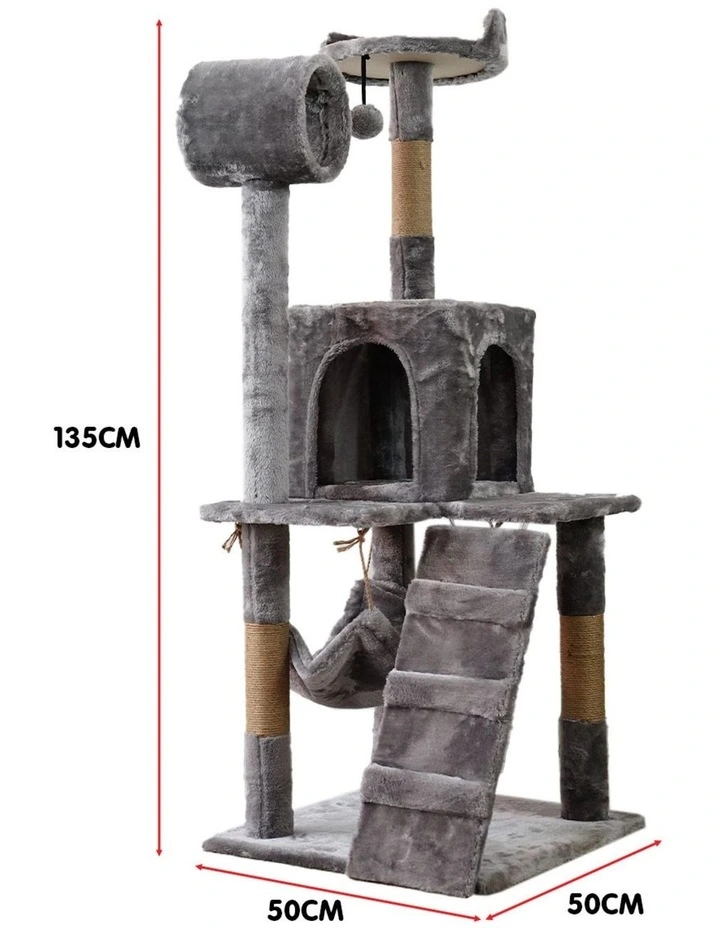 Furtastic 135cm Multi-Level Cat Tree Scratching Post Condo Tower with Hammock Ramp Silver Grey image 3