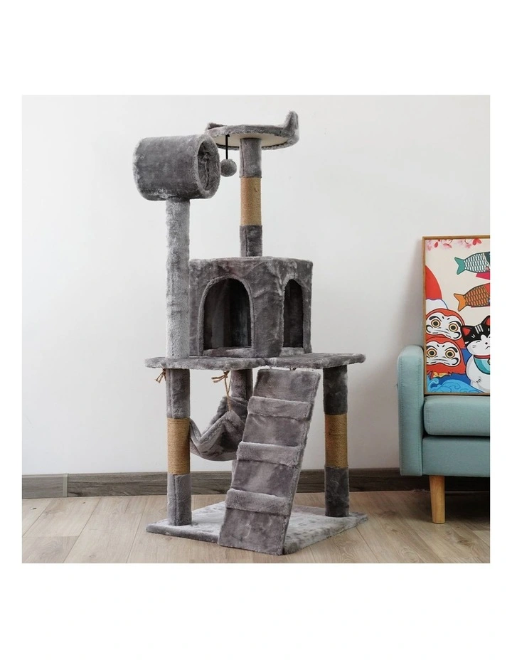 Furtastic 135cm Multi-Level Cat Tree Scratching Post Condo Tower with Hammock Ramp Silver Grey image 4